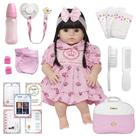 Boneca Estilo Reborn 52cm Morena Realista + Enxoval Completo