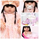 Boneca Estilo Reborn Morena Cabelo Longo 24 Itens Enxoval