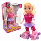 Boneca Garota Radical Patins Brinquedo Luzes Coloridas Elétrico A Pilha Loira