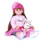 Boneca infantil Reborn RXDOLL para menina de 60 cm com roupa e acessórios rosa.