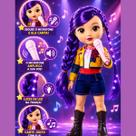 Boneca Kpop Musical Grande Fashion Rock com Cabelo Luminoso e Guitarra Infantil
