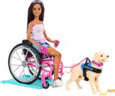 Boneca moderna Barbie Brunette com cão de serviço, cadeira de rodas e acessórios