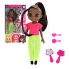 Boneca Negra 30cm com Acessórios Pente Espelho Prendedores de Cabelo Violet Linda Brinquedo