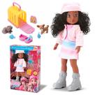 Boneca Negra Pet Lover 32cm Com Acessórios Casinha Transporte Cachorro E Gatinho