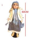 Boneca Porcelana Camponesa Francesa 60cm Cachos Lindos