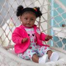 Boneca Reborn Baby Doll Afro-americana de 60 cm com cabelo encaracolado