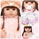 Boneca Reborn Barata Cabelo Castanho Fofa Kit 24 Itens Luxo