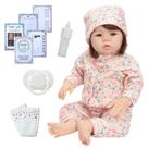 Boneca Reborn Bebê 100% Silicone Cabelo Fio a Fio Pijama