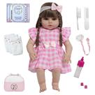 Boneca Reborn Bebê 46cm Vestido Xadrez Com Bolsa Maternidade