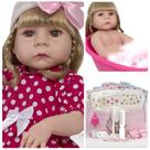 Boneca Reborn Bebê Loira Cabelo Longo Kit 20 Acessórios