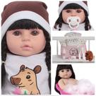 Boneca Reborn Bebê Menina Capivara Pelúcia Kit Acessórios