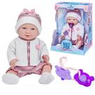 Boneca Reborn Bebe Menina Vinil Macia Com Roupinha Rosa Chupeta E Mamadeira Inclusa