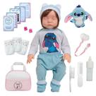 Boneca Reborn de Silicone Cabelo Castanho Roupa Stitch