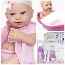Boneca Reborn de Silicone Carequinha Bolsa Itens Banheira