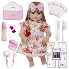 Boneca Reborn de Silicone Loira Vestido Florido Pode Banho