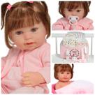 Boneca Reborn de Silicone Pode dar Banho Fio a Fio com Itens