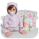 Boneca Reborn Fio a Fio Realista Pode Banho Roupa Flamingo