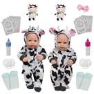 Boneca Reborn Gêmeos 43cm Conjunto de Vaquinha + Itens