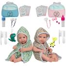 Boneca Reborn Gêmeos Casal 100% Vinil Pode Banho + Itens