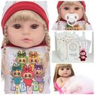 Boneca Reborn Loira Princesa Com Pelúcia Kit Acessórios Boneca Reborn Loira Princesa Com Pelúcia Kit Acessórios