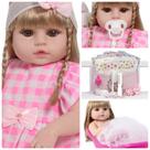 Boneca Reborn Loira Princesa Vestido Rosa Vários Acessórios