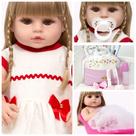 Boneca Reborn Loira Toda de Silicone 46cm Enxoval 20 Itens