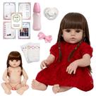 Boneca Reborn Menina Cabelo Longo Com Mamadeira Vários Itens