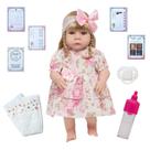 Boneca Reborn Menina Loira 100% Silicone Vestido Florido