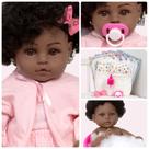 Boneca Reborn Menina Negra Olho Castanho Com Roupão e Itens