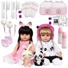 Boneca Reborn Meninas Gêmeas Enxoval Completo Panda Coelha