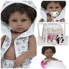 Boneca Reborn Negra Enxoval Saída de Banho Panda Completo Boneca Reborn Negra Enxoval Saída de Banho Panda Completo