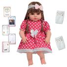 Boneca Reborn Princesa Cabelo Longo Vestido Bolinha Rosa