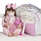 Boneca Reborn Real Olhos Castanhos Vários Itens