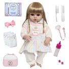 Boneca Reborn Realista Cabelo Loiro Kit Bolsa Acessórios Boneca Reborn Realista Cabelo Loiro Kit Bolsa Acessórios