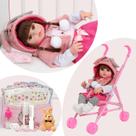 Boneca Reborn Realista Coelhinha Bolsa Itens Com Carrinho