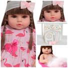Boneca Reborn Realista Linda Olhos Castanhos Vestido Rosa