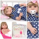 Boneca Reborn Realista Loira Vestido Bolinha Vários Itens Boneca Reborn Realista Loira Vestido Bolinha Vários Itens