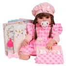 Boneca Reborn Realista Menina Linda Enxoval Xadrez 13 Itens