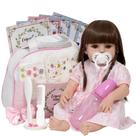 Boneca Reborn Realista Nicole Vestido Rosa Enxoval Completo