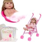 Boneca Reborn Recém Nascida + Kit Itens Carrinho Passeio