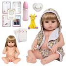 Boneca Reborn Recém Nascida Loira Cabelo Longo 13 Itens