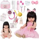 Boneca Reborn Recém Nascida Morena Bailarina Kit 24 Itens Boneca Reborn Recém Nascida Morena Bailarina Kit 24 Itens