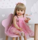 Boneca Reborn ROSHUAN, menina de 55 cm com cabelo loiro e vestido rosa