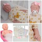 Boneca Reborn Silicone Recém Nascida Dormindo Vestido Itens