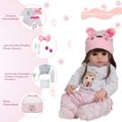 Boneca Reborn Valentina Cabelo Castanho Conjunto Coração