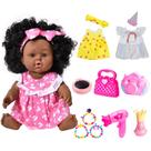 Boneca SenzJx afro-americana preta de 30 cm com roupas e acessórios