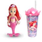 Boneca Sereia com Luz Acessórios e Copo Pequena Sereia Rosa