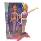 Boneca Sereia Musical Cauda Brilhante Cores Mágicas 28cm