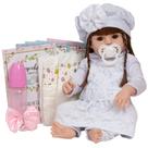 Boneca Tipo Reborn Gatinha Fofa Vestido Branco 13 Acessórios