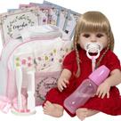 Boneca Tipo Reborn Menina Grande 100% Silicone Fofa 20 Itens